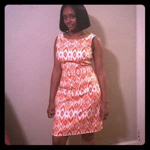 Orange print sheath dress